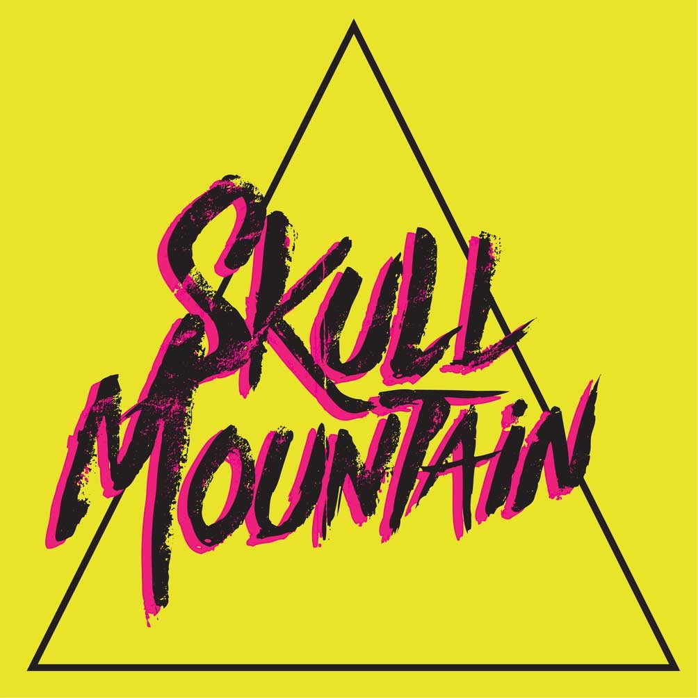 blurry photo of sunset over ocean with logo on top